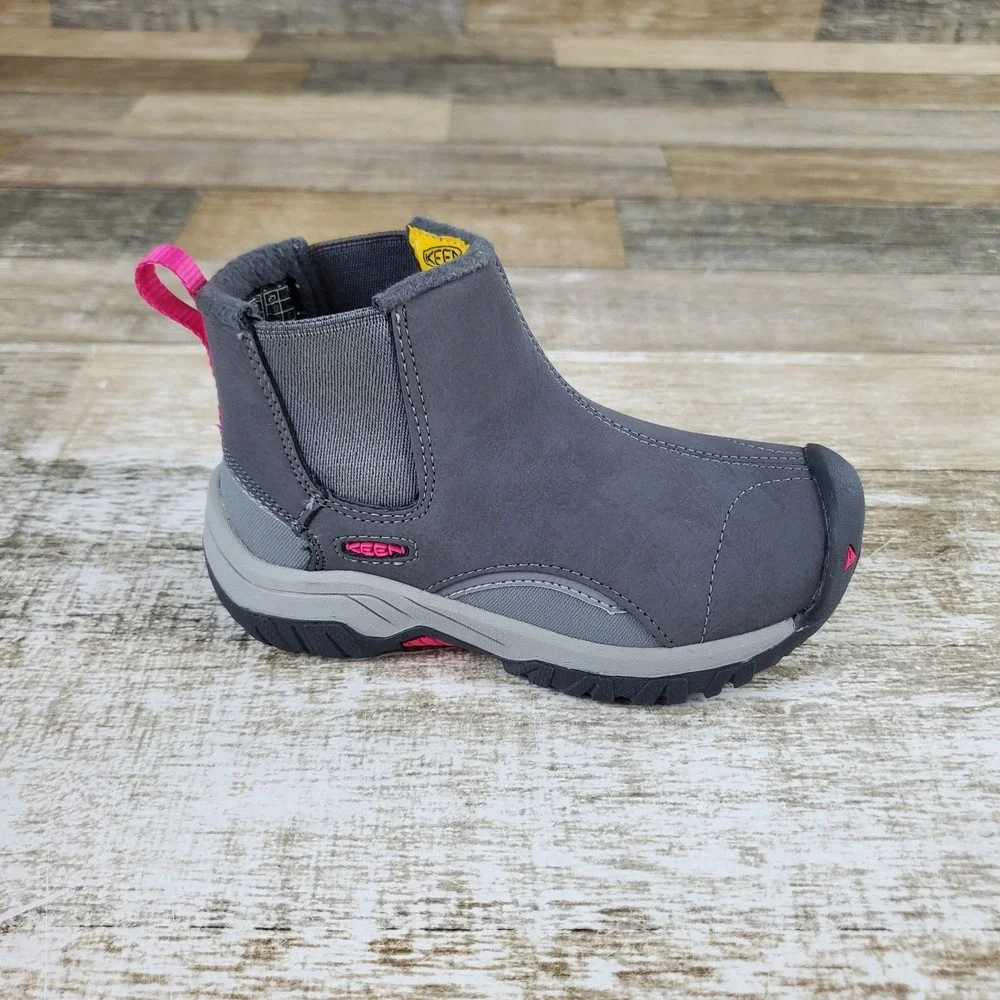 Keen Kootenay III Kids Chelsea Boots Sz 9 Gray‎ Leather Slip On Mid Top